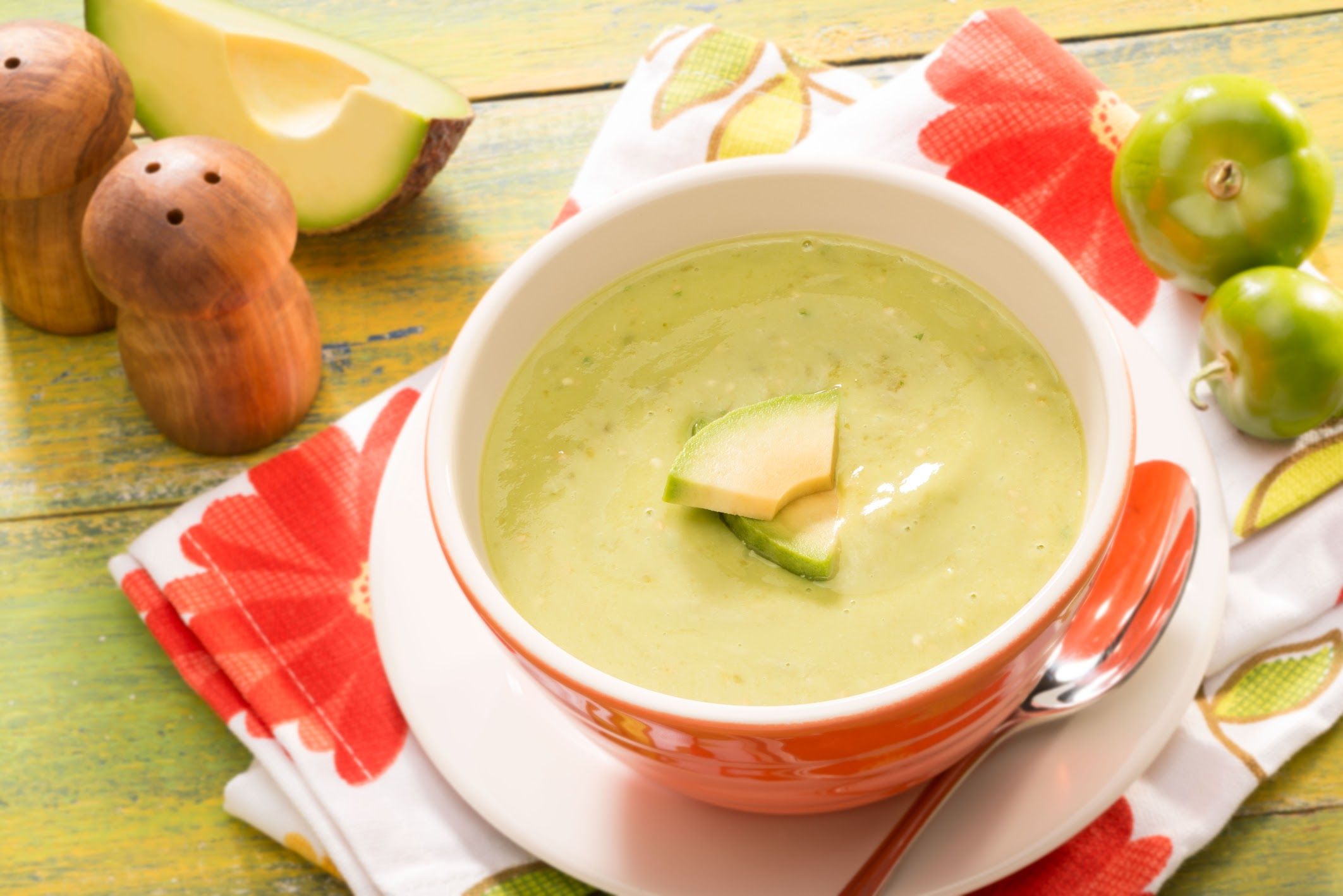 Chilled avocado tomatillo soup