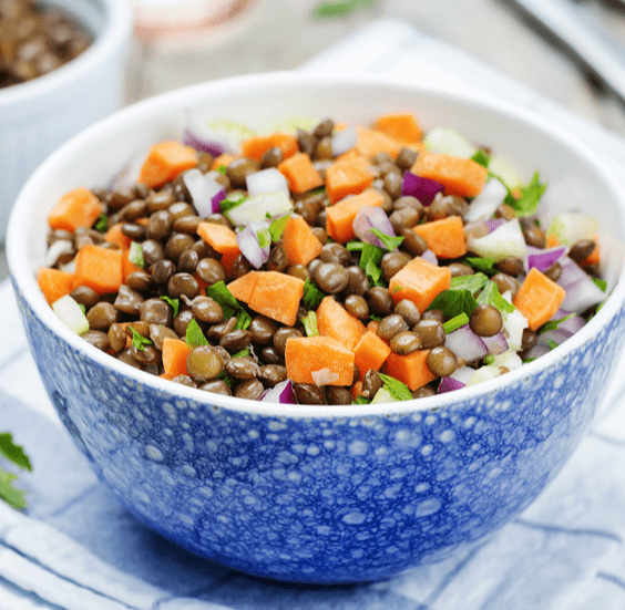 Mediterranean sprouted lentil salad