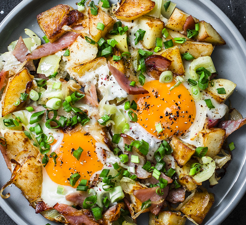 Vegetable hash with eggs