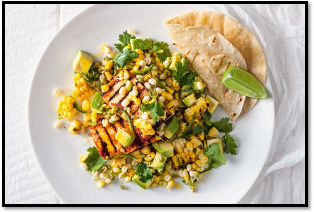 Charred chipotle tofu with mung bean salsa