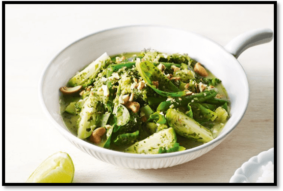 Mixed greens with Indian-style green chutney