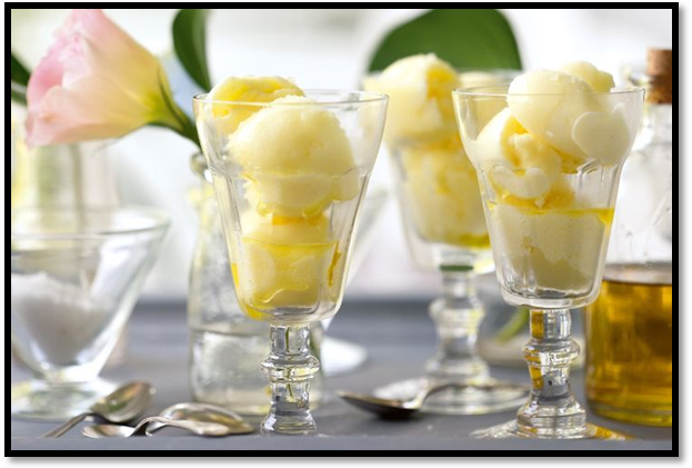 Pineapple sorbet with extra virgin olive oil & fleur de sel