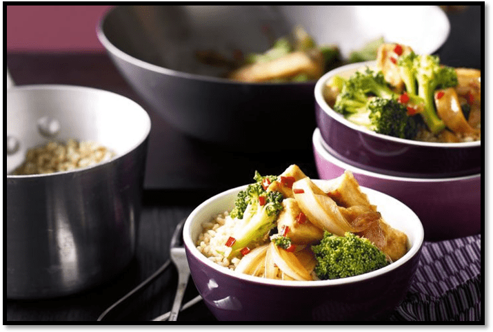 Stir-fried tofu & broccoli with soy & brown rice