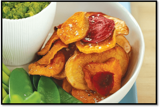 Beetroot, kumara and potato crisps