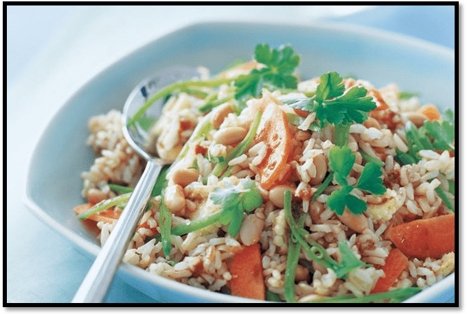 Brown rice salad with soy dressing
