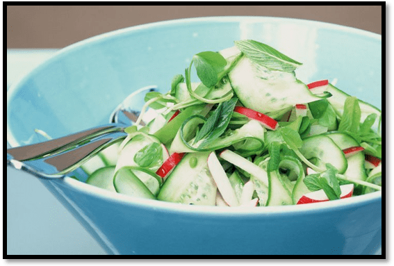 Cucumber, radish and snow pea salad