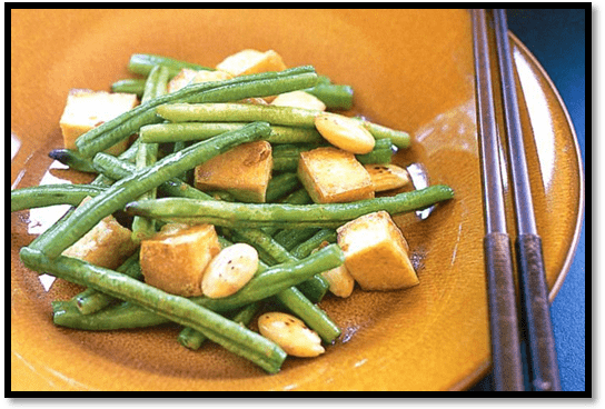 Tofu & snake beans with garlic soy butter