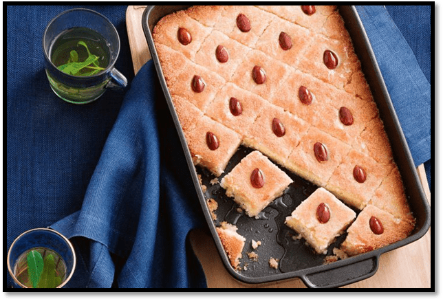 Basbousa Middle Eastern semolina slice