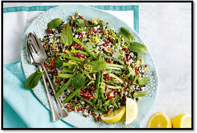 Asparagus, lemon and pecan wild rice salad