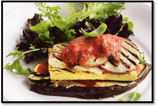 Vegan grilled eggplant, zucchini and tofu stacks with cashews