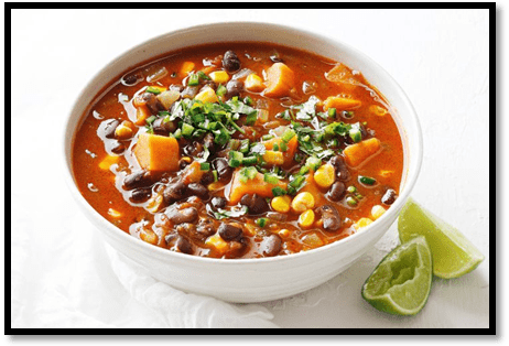 Spicy black bean and corn soup with chilli