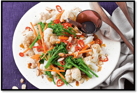 Cauliflower, broccolini and almond salad