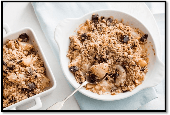 Pear, hazelnut & chocolate crumble