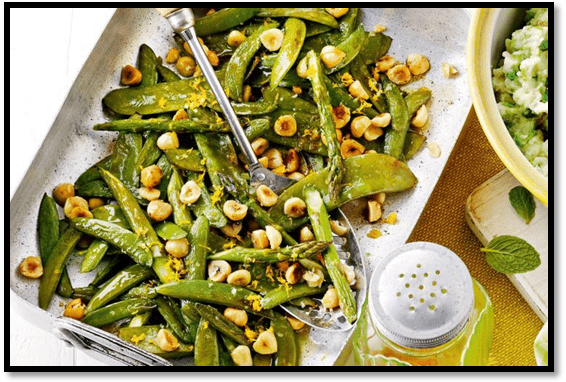 Roasted mixed peas with orange salt