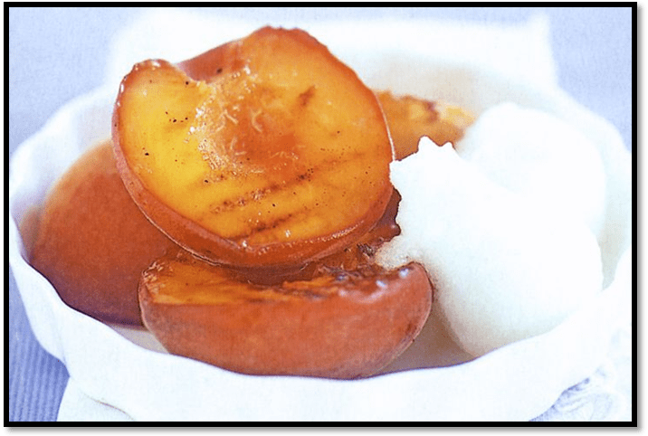Chargrilled peaches with sorbet