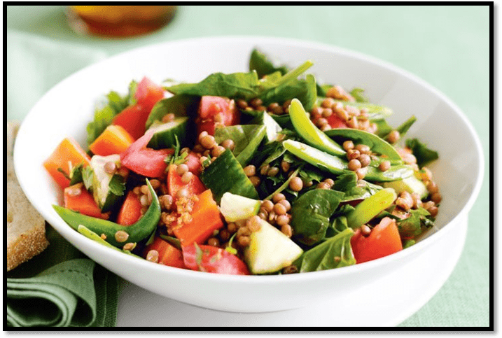 Lentil, spinach & tomato salad