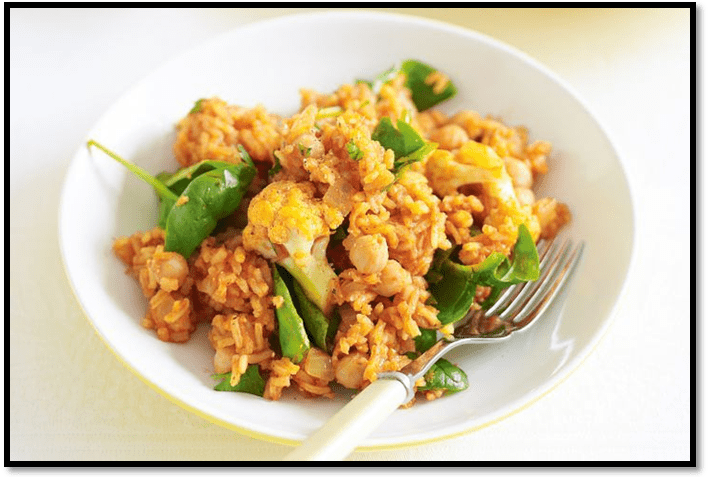 Tomato, chickpea and vegetable pilaf