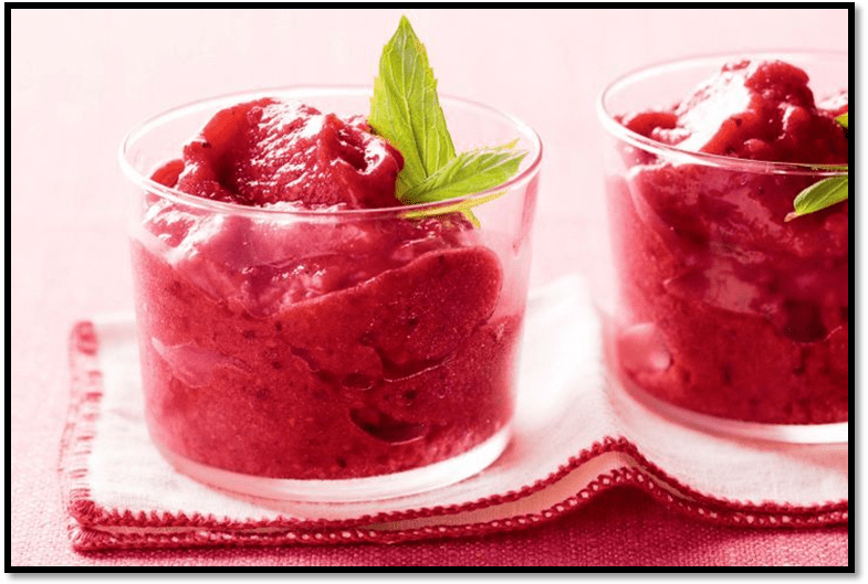Raspberry, mint and apple sorbet