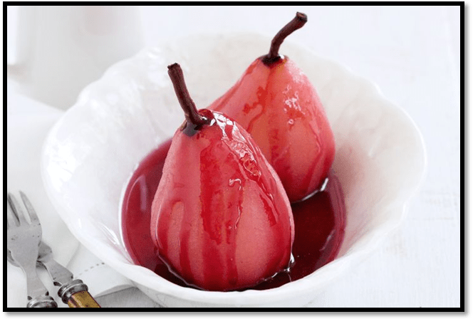 Raspberry and vanilla poached pears