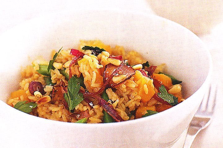 Pumpkin and green bean pilaf