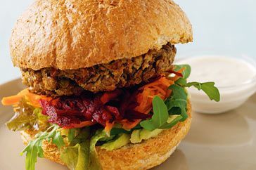 Lentil burgers with tahini sauce