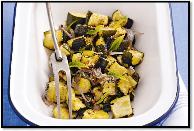 Baked zucchini with lemon and mint