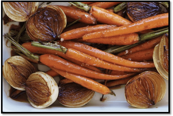 Balsamic roasted carrots and baby onions