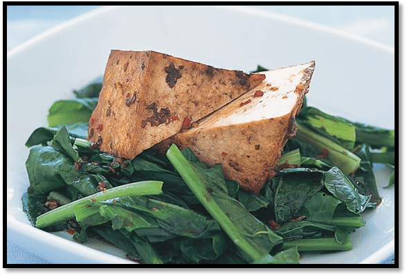 Seared chilli tofu with Asian greens