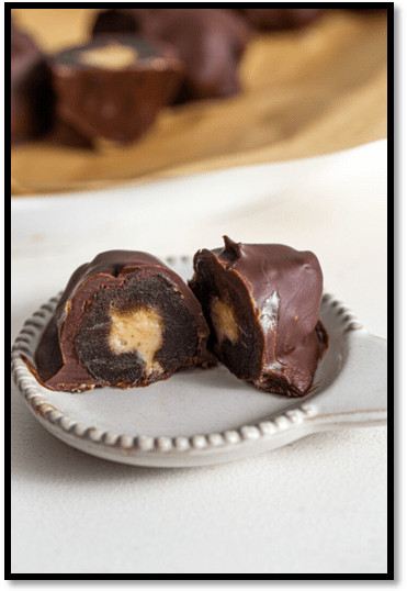 CHOCOLATE COVERED PEANUT BUTTER MOUSSE STUFFED DATE