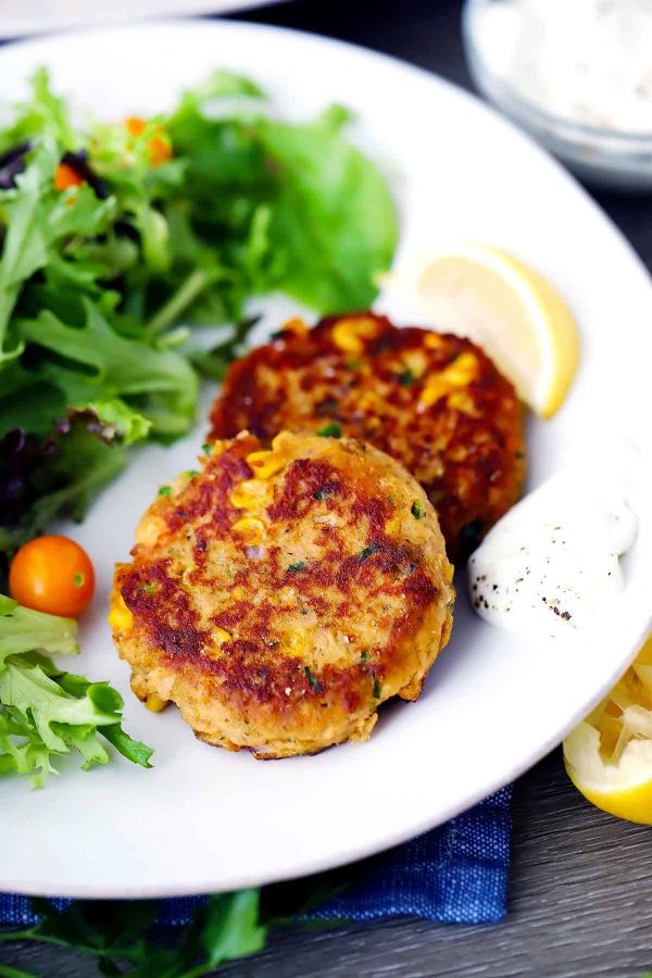 SALMON CAKES WITH SALAD