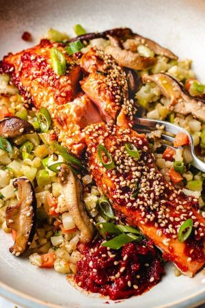 SESAME SALMON WITH THAI CABBAGE