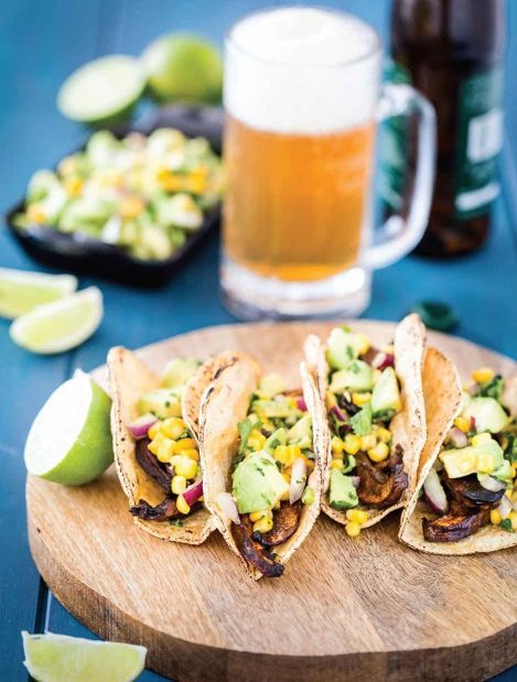 Beer-Marinated Portobello Tacos with Avocado-Corn Salsa