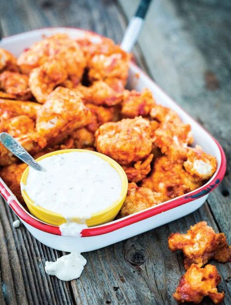 Buffalo Cauliflower Wings with Blue Cheese Dip